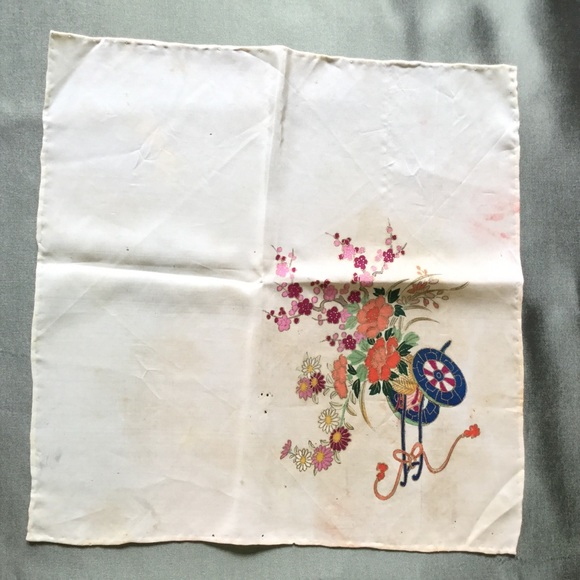 Vintage Accessories - Vintage Handpainted Silk Handkerchief - damage